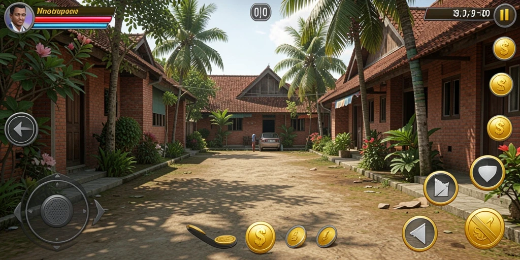 Tampilan utama dengan karakter ninja beraksi.